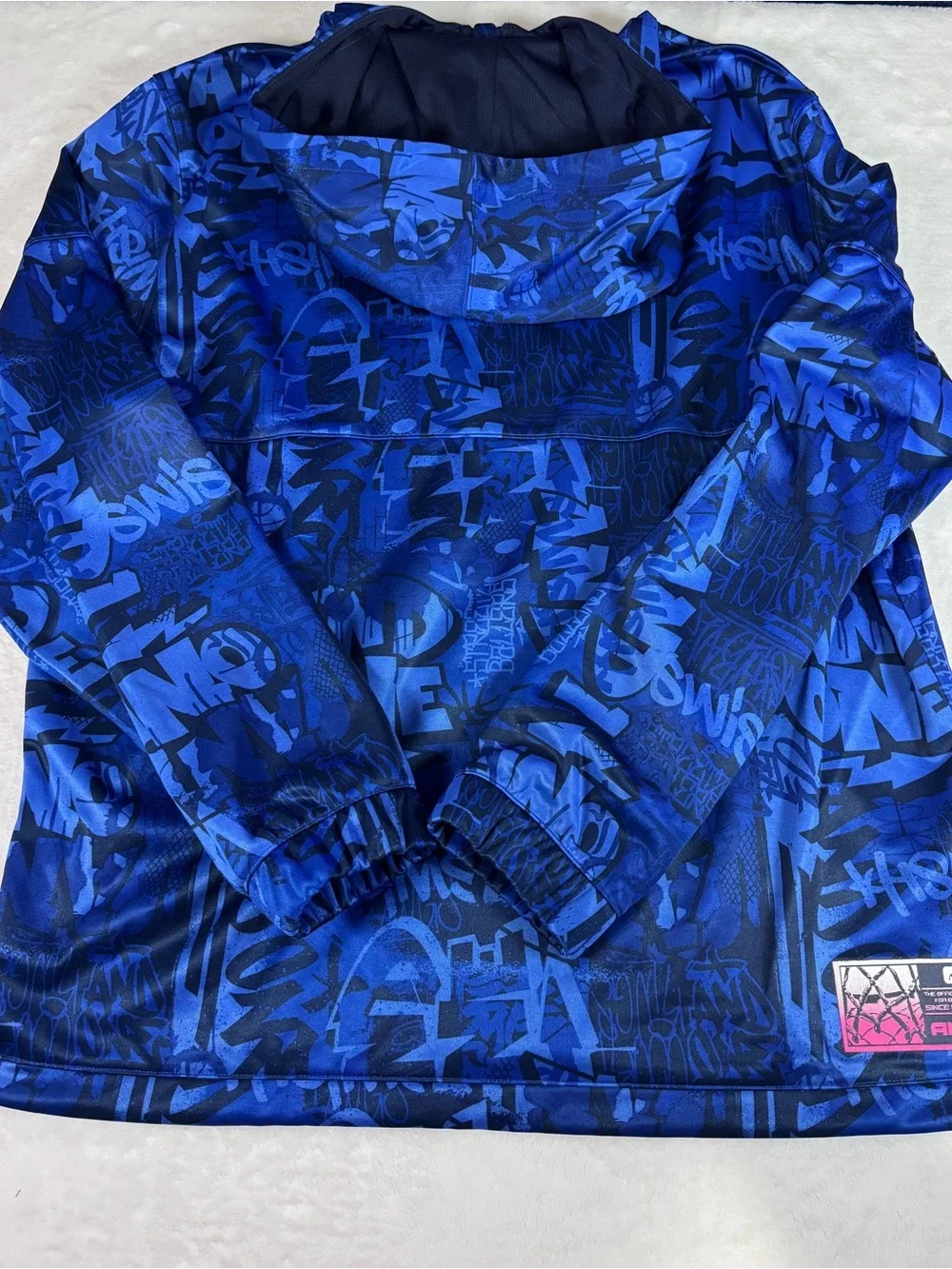 AND1 Men’s Large Blue Graffiti Print Full Zip Hooded Jacket Windbreaker